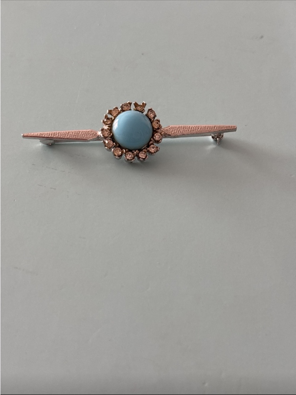 Blue Stone & Pink Crystal Bar Brooch